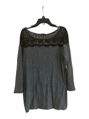 Express Lace Black and Dark Gray Size Large Short Sleeve Top